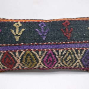 lumbar kilim pillow , handwoven pillow , ethnic pillow , bedding pillow , bench pillow , aztec kilim pillow , 10x20 cushion cover , 1585