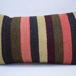 rustic pillow , turkish kilim pillow , decorative pillow , lumbar pillow  , handmade wool pillow , kelim kissen , 10x20 pillow cover , 1976