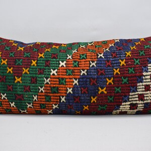 colorful ethnic kilim pillow, turkish kilim pillow, lumbar kilim pillow, 14x36 king size kilim pillow, handcraft pillow, pillow cover 128