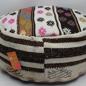 Turkish kilim pouf, Large round pillow cover, Throw pilow pouf, Oriental pillow pouf, Circle pouf, Decorative pillow, Ottoman pouf code 483