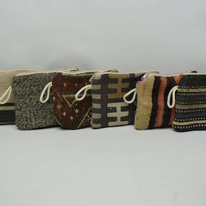 Bolso de maquillaje bolso kilim de 6 piezas, billetera kilim turca, bolso auténtico 7x9, bolso vintage, billetera de mujer, bolsa de monedas, bolso hecho a mano, Set 34