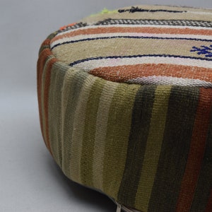 Pouf kilim fatto a mano, copertura del cuscino rotondo, pouf in stile marocchino, cuscino ottomano, pouf arredamento Boho, cuscino da pavimento decorativo, Beanbag, codice 386 immagine 3