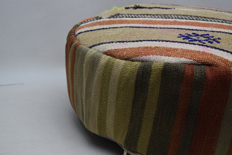 Pouf kilim fait main, housse de coussin ronde, pouf de style marocain, coussin ottoman, pouf déco bohème, coussin de sol décoratif, pouf, code 386 image 3