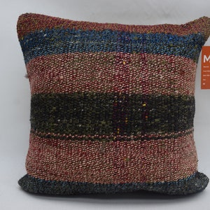 striped kilim pillow, aztec kilim pillow, handmade kilim pillow, natural kilim pillow, nomadic pillow, 16x16 cushion cover ,code 8409