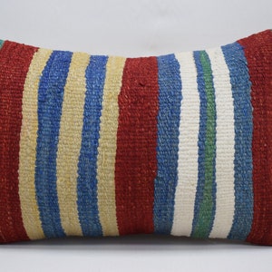 turkish kilim pillow cover, striped pillow, home decor, lumbar pillow, organic pillow, handmade wool pillow , 14x20 pillow cover , 2964