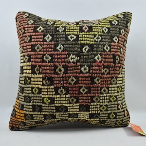 handmade wool kilim pillow , bedding pillow , ethnic pillow , sofa pillow , kelim kissen , couch kilim pillow , 18x18 pillow cover , 4662