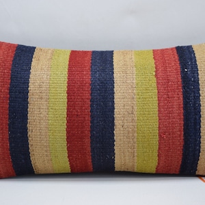 striped kilim pillow cover, handmade wool pillow, lumbar pillow, bohemian kilim pillow, decorative kilim pillow, 10 x 20 pillow cover 2089