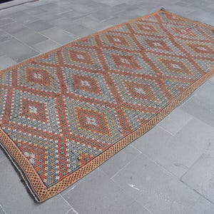 Oriental pattern kilim rug, Large size kilim rug, Turkish handmade wool kilim rug, Oushak rug, Tribal rug, Boho decor 5.2  x 10.6 ft, ML1359