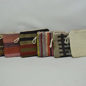 Make-uptasje, 6 stuks Turkse kelim-portemonnee 7 x 9 inch handgemaakte geschenken, vintage portemonnee, boho-portemonnee, geschenken bruidsmeisje, handgemaakte tas set 9