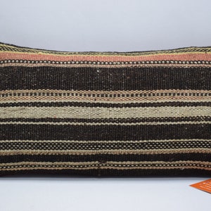 organic wool kilim pillow cover , home decor pillow , striped pillow , lumbar pillow , boho wedding pillow , 10x20 pillow cover , 2340