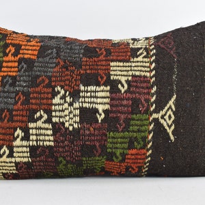 Vintage Kelim Lendenkissen, Ethno Kissen, handgewebtes Kelim Kissen, Sofa Kissen, 16x24 Euro Scheinkissen, Wohndekor 2720