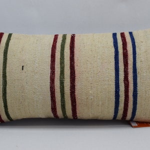 striped kilim pillow, turkish pillow, decorative  pillow, 10x20 handmade wool pillow , bohemian pillow, throw pillow , cushion cover  1981