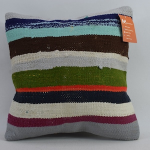 turkish kilim pillow, bohemian kilim pillow, home decor pillow, decorative kilim pillow, handmade wool pillow, 16x16 pillow cover, 10414