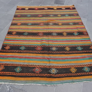 Turkish area rug, Vintage oriental kilim rug, Bedroom rug, Handmade kilim rug, Boho kilim rug, Oushak rug, Aztec decor, 4.8 x 6.9 ft, ML0936