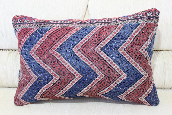 Red and blue kilim pillow rug lumbar Red and blue kilim pillow rug lumbar