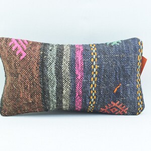 Ethnic decor kilim pillow, Bohemian kilim pillow, Natural wool kilim pillow, Handwoven wool kilim pillow, 8 x 16 pillow cushion cover 450