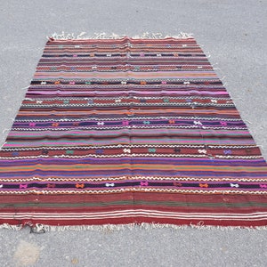 Kelim gebied tapijt, Vintage handgemaakte kelim tapijt, Rustieke inrichting, Slaapkamer kelim tapijt, Gestreept tapijt, Boho home decor, Kilim, 5 x 7.9 ft ML0361