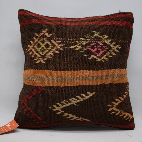 coastal pillow - turkish pillow - decorative kilim pillow - naturel pillow - home decor pillow - boho pillow - 16x16 cushion cover - 06424