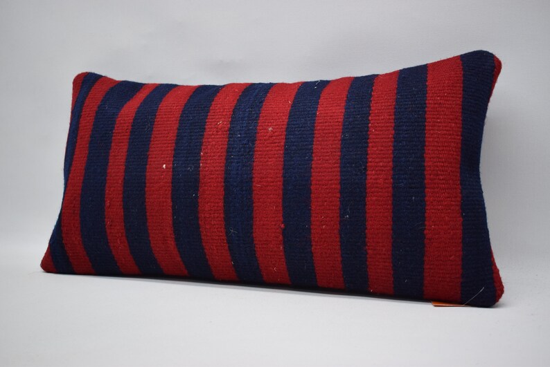 anatolian kilim pillow handwoven kilim pillow 12x24 red and blue colored kilim pillow decorative kilim pillow sofa pillow cushion cover 0814