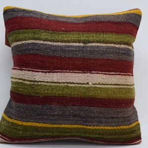 turkish kilim pillow , home decor pillow , handmade wool kilim pillow , throw pillow , striped kilim pillow , 18 x 18 pillow cover , 3584