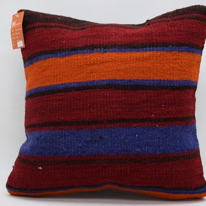 bohemian kilim pillow , turkish pillow , decorative kilim pillow , striped kilim pillow , handmade kilim pillow , 18x18 pillow cover , 3019