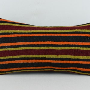 home decor kilim pillow cover, bedding pillow, lumbar pillow, throw pillow, stirped pillow, decorative pillow, 10x20 pillow cover , 2566