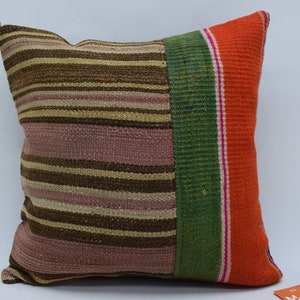 striped kilim pillow, throw pillow, turksih kilim pillow, floor pillow 16x16 bohemian pillow, boho decor, cushions cover 7203