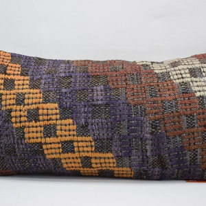 turkish kilim pillow, handmade wool kilim pillow, lumbar pillow, bohemian kilim pillow, decorative kilim pillow, 10 x 20  pillow cover 2061