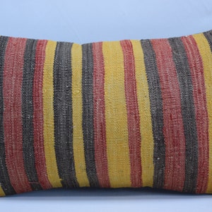 turkish kilim pillow cover, home decor, striped pillow, turkish pillow, bedding decor, handmade wool pillow, 12x20 pillow cover , 2996