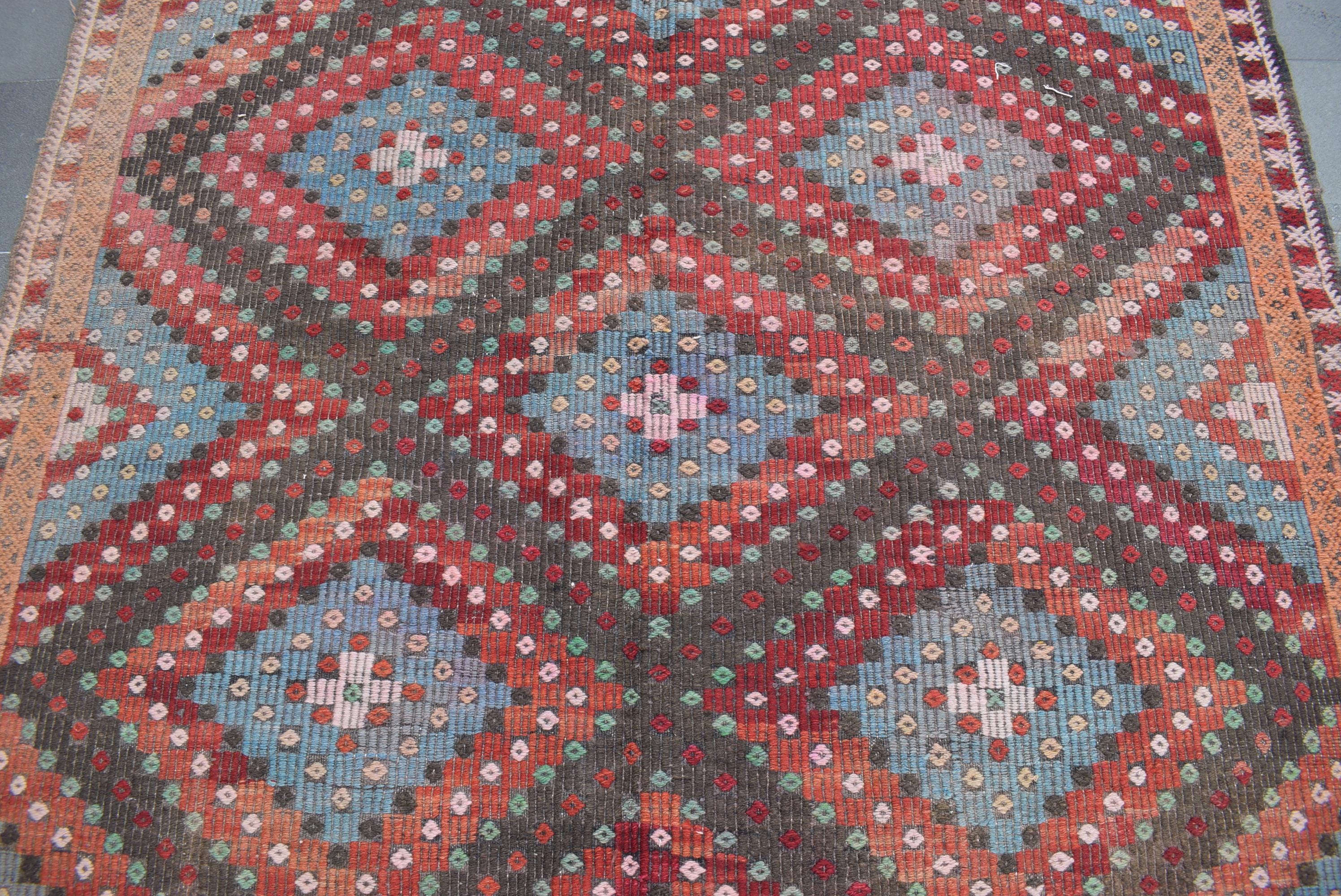 Tribal Kilim Rug, Vintage Handmade Area Kilim Rug, Striped Tribal Kilim Rug, Vintage Handmade Area Kilim Rug, Striped