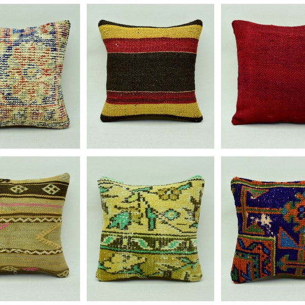Turkish kilim pillow covers, Ethnic kilim pillow, Throw pillow, Bohemian decor kilim pillow, Throw pillow, 12x12 cushion cover SET 1