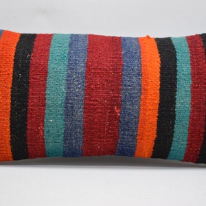 turkish kilim pillow cover , handwoven pillow , striped pillow , bedding decor , lumbar pillow , rustic pillow , 10x20 cushion cover , 2286