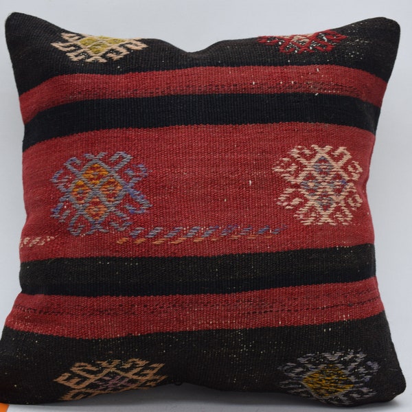 anatolian kilim pillow , ethnic kilim pillow , ottoman kilim pillow , boho decor pillow , handmade kilim pillow , 18x18 pillow cover , 02899