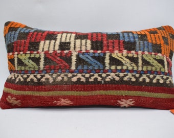 turkish kilim pillow, lumbar pillow cover, handwoven kilim pillow, 10x20 boho pillow cover, turkey pillow,aztec pillow, lumbar pillow 1555