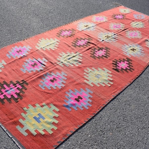 Red color kilim rug, Handmade area rug, Oriental rug, 4.8 x 11.3 ft, Bohemian decor rug, Tribal kilim, Bedroom rug, Bohemian rug, ML0371