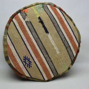 Pouf kilim fait main, housse de coussin ronde, pouf de style marocain, coussin ottoman, pouf déco bohème, coussin de sol décoratif, pouf, code 386 image 5