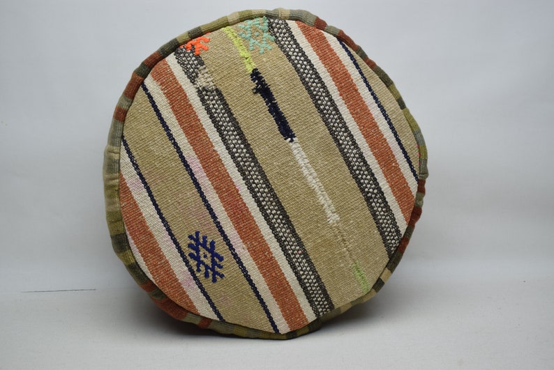 Pouf kilim fatto a mano, copertura del cuscino rotondo, pouf in stile marocchino, cuscino ottomano, pouf arredamento Boho, cuscino da pavimento decorativo, Beanbag, codice 386 immagine 5