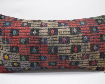turkish kilim pillow, lumbar pillow cover, handwoven kilim pillow, 10x20 boho pillow cover, turkey pillow,aztec pillow, lumbar pillow 1437