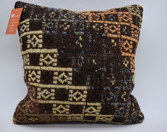 special design pillow, home decor pillow, bohemian kilim pillow, coastal kilim pillow, turkish pillow,  16x16 pillow cover , 8906