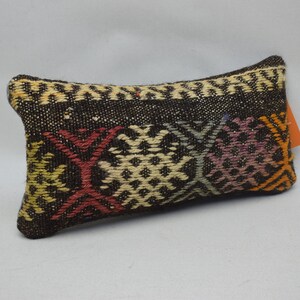 Cuscino kilim turco Boho, cuscino anatolico, cuscino kilim con arredamento etnico, cuscino di lana fatto a mano, cuscino kilim lombare 8x16 copertura del cuscino 1208