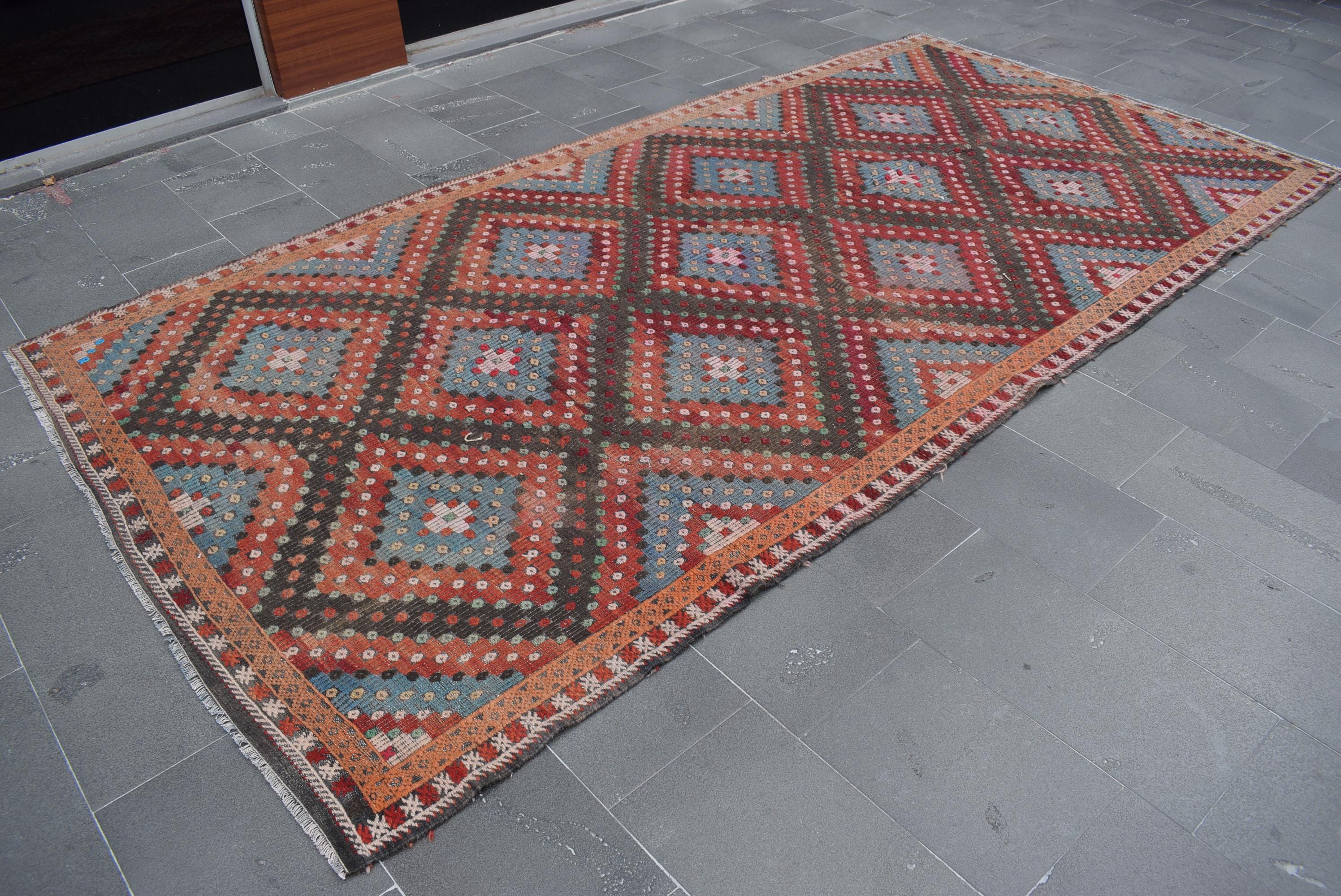 Tribal Kilim Rug, Vintage Handmade Area Kilim Rug, Striped Tribal Kilim Rug, Vintage Handmade Area Kilim Rug, Striped