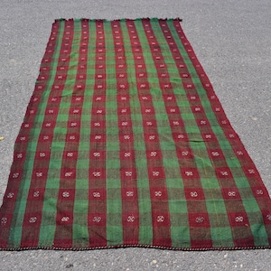 Antique kilim rug, Turkish striped pattern rug, Vintage kilim rug, Handmade natural rug, Oushak rug, Hallway rug, 4.4 x 9 ft ML0444