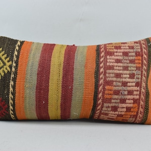 lumbar kilim pillow , handwoven pillow , ethnic pillow , bedding pillow , bench pillow , aztec kilim pillow , 10x20 cushion cover , 2883