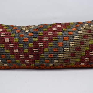 colorful ethnic kilim pillow, turkish kilim pillow, lumbar kilim pillow, 14x36 king size kilim pillow, handcraft pillow, pillow cover 215