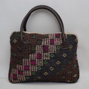 Ethnische Kelim Tasche, Boho Tasche, Handarbeit, Wolle und Leder Tasche, 10x14" Tasche, Einzigartige Tasche, Handtasche, Modetasche, Trend Taschen, 47