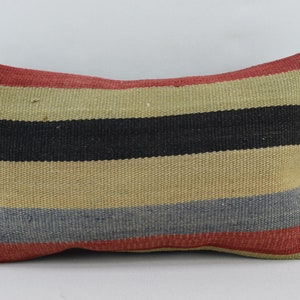 bohemian kilim pillow cover, striped pillow, turkish pillow, sofa pillow, organic wool pillow, kelim kissen, 12x20 kilim pillow cover, 3288