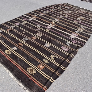 Oversize kilim rug, Turkish kilim rug, Striped rug, Oushak rug, Vintage handmade rug, Brown rug, Livingroom kilim rug, 6.9 x 12.9 ft ML0540
