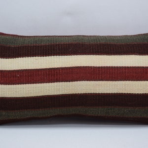 natural kilim pillow , striped pillow , throw pillow , handmade wool pillow , lumbar pillow , home decor pillow , 10x20 pillow cover , 2372