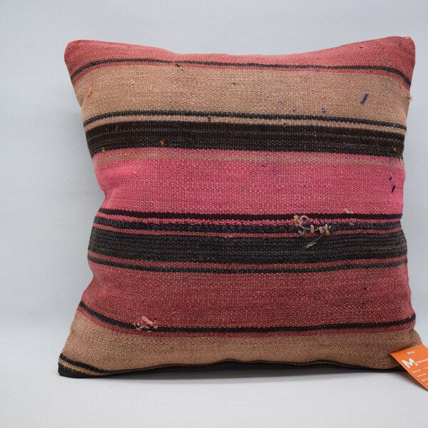 kilim pillow, striped pillow, turkish kilim pillow, floor pillow 18x18 decorative pillow, boho decor, handwoven cushions  01993
