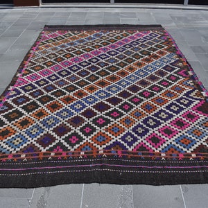 Kilim area rug, Decorative kitchen kilim rug, Turkish handmade kilim rug, Vintage wool rug, Rustic rug, Bedroom rug, 6.4 x 9.8 ft ML0822